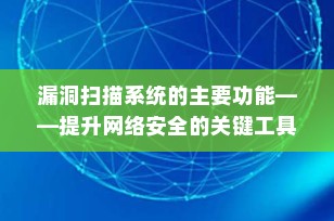 漏洞扫描系统的主要功能——提升网络安全的关键工具