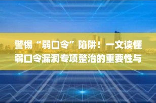 警惕“弱口令”陷阱！一文读懂弱口令漏洞专项整治的重要性与应对策略